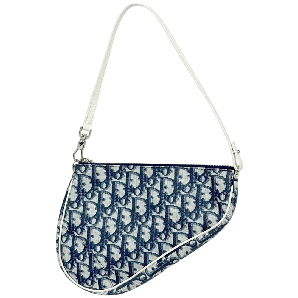 Christian Dior Trotter saddle bag shoulder canvas Navy Blue white